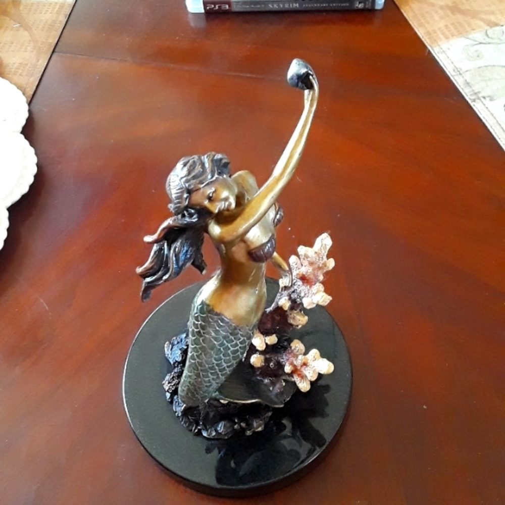 Bronze finish mermaid by SPI on marble base hand painted